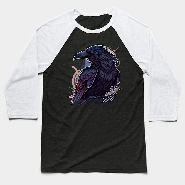 Raven Graphic Goth Black Crow Baseball T-Shirt by Linco